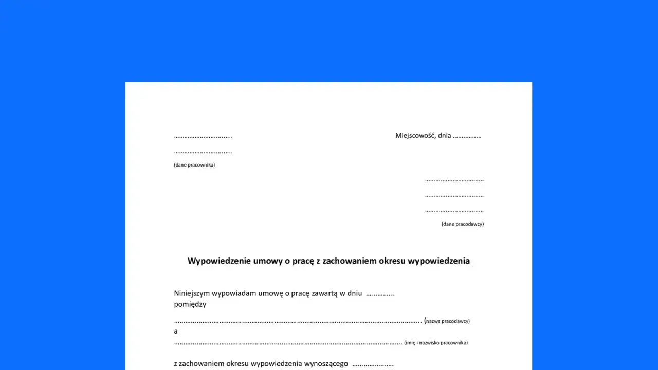 Wypowiedzenie umowy o pracę z zachowaniem okresu wypowiedzenia, zgodnie z art. 30 par. 1 pkt 2. Dokument zawiera dane pracownika i pracodawcy.
